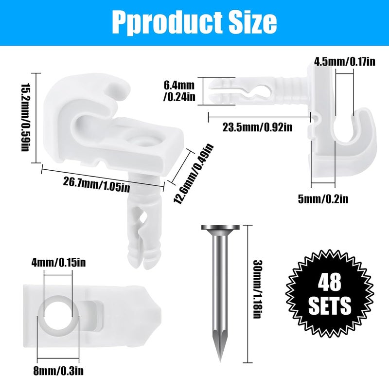 whumsdog 48 Pack Back Wall Clips for Drywall, Heavy Duty Shelf Clips for Wire Shelving, White Fixed Mount Drywall Wire Shelf Back Wall Clips Shelf Brackets Included Screws and Clips with Expansion Tubes - Image 2